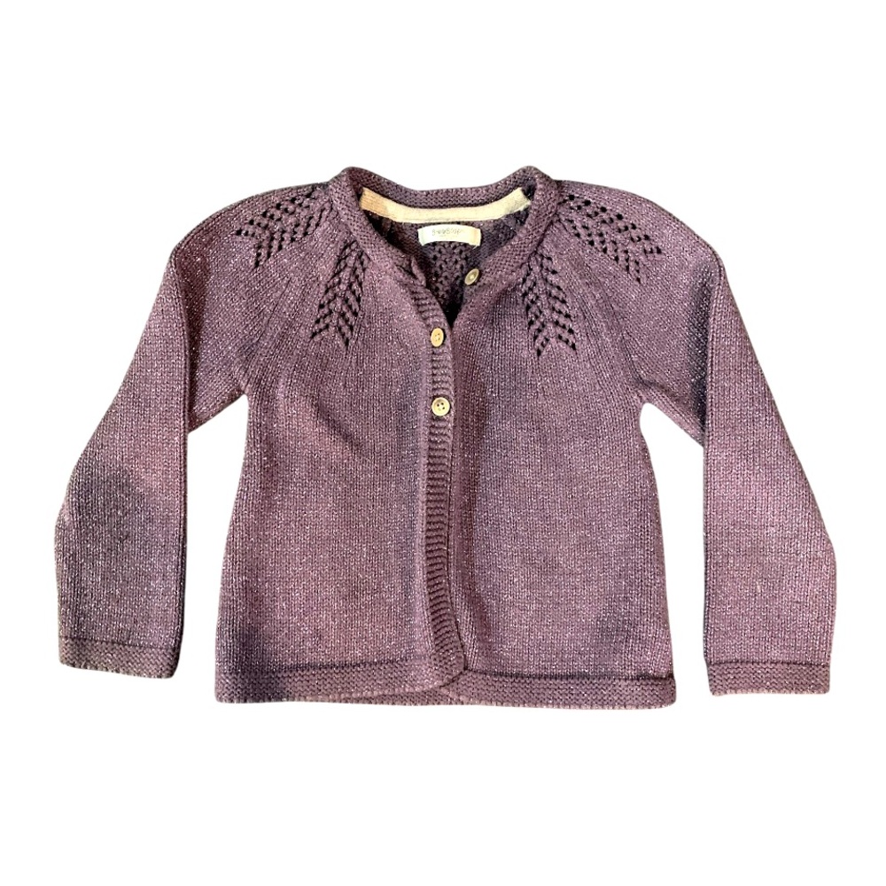 Baby Boden Shimmer Cardigan Purple Metallic 2/3 Year Cashmere Blend Knit Sweater